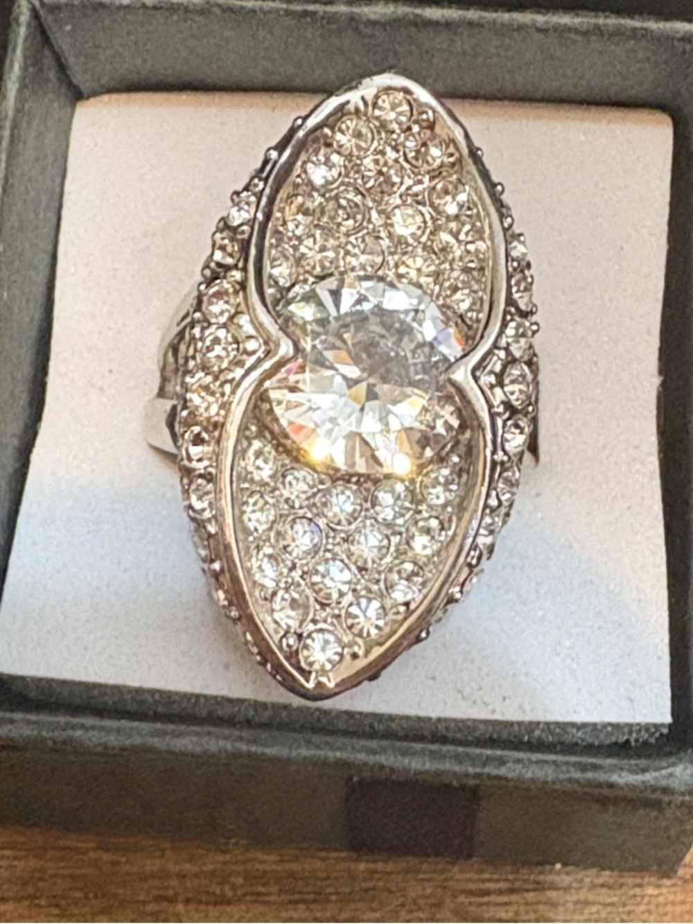 Silver Crystal Statement Ring - Clear Crystal Accent